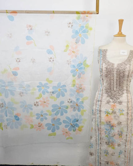 Handmade Gotta Work With Oil Paint Organza 2PC Unstitched