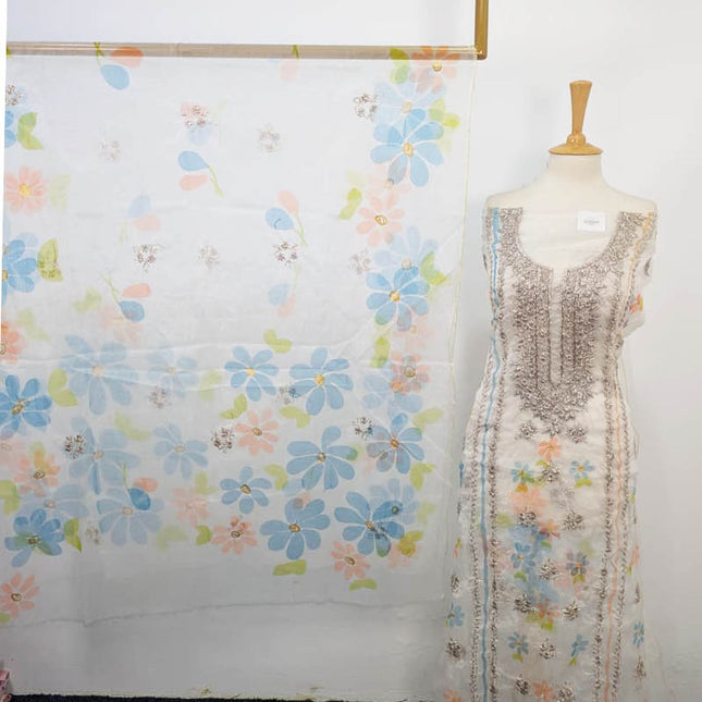 Handmade Gotta Work With Oil Paint Organza 2PC Unstitched