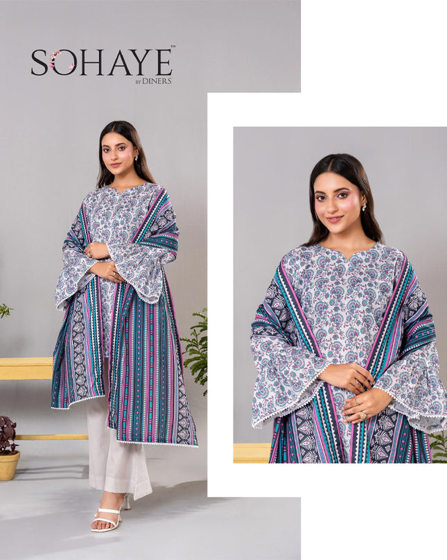 Premium Printed Khaddar 3PC Unstitched - Sohaye
