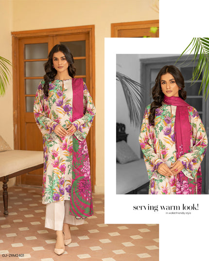 Digital Printed Stripe  Linen 3PC Unstitched Zarmina Vol -1