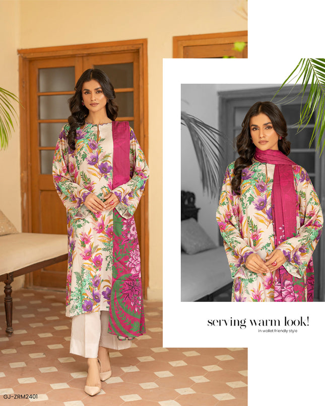Digital Printed Stripe  Linen 3PC Unstitched Zarmina Vol -1