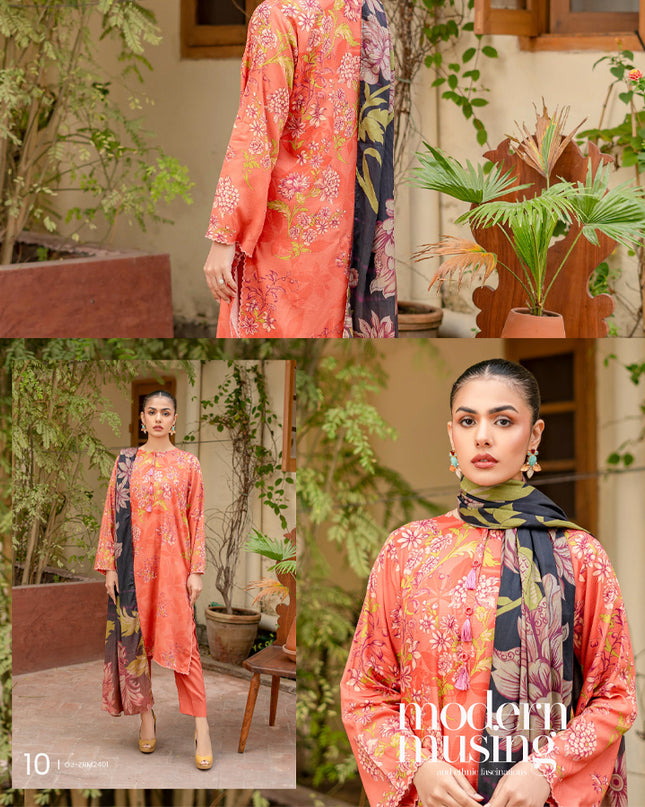Digital Printed Stripe  Linen 3PC Unstitched Zarmina Vol -1