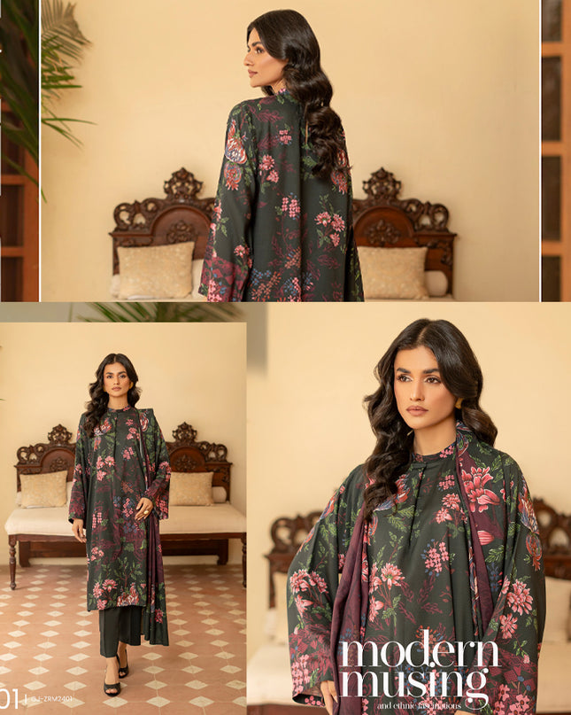 Digital Printed Stripe  Linen 3PC Unstitched Zarmina Vol -1