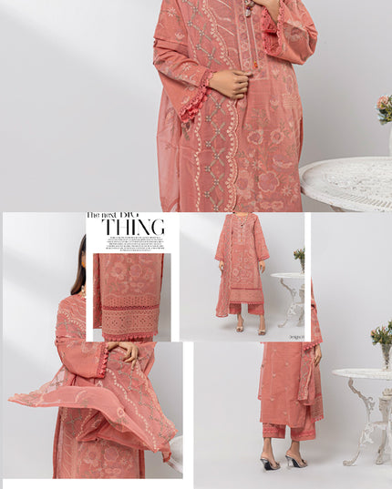 Embroidered Karandi With Chiffon Dupatta 3PC Unstitched - Nissa Vol -1