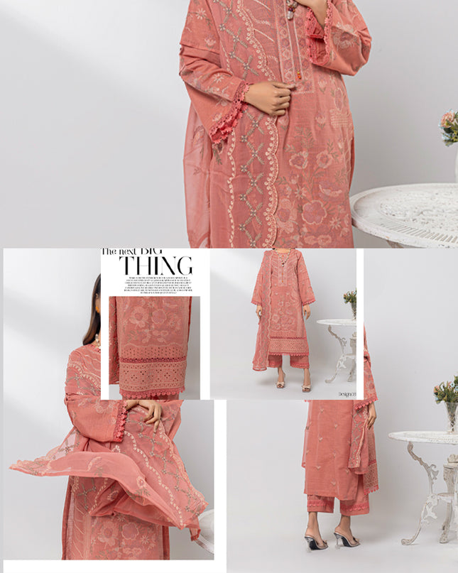Embroidered Karandi With Chiffon Dupatta 3PC Unstitched - Nissa Vol -1