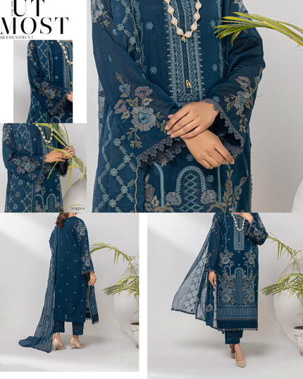 Embroidered Karandi With Chiffon Dupatta 3PC Unstitched - Nissa Vol -1
