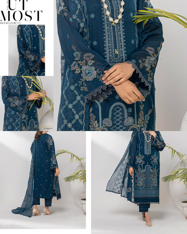 Embroidered Karandi With Chiffon Dupatta 3PC Unstitched - Nissa Vol -1