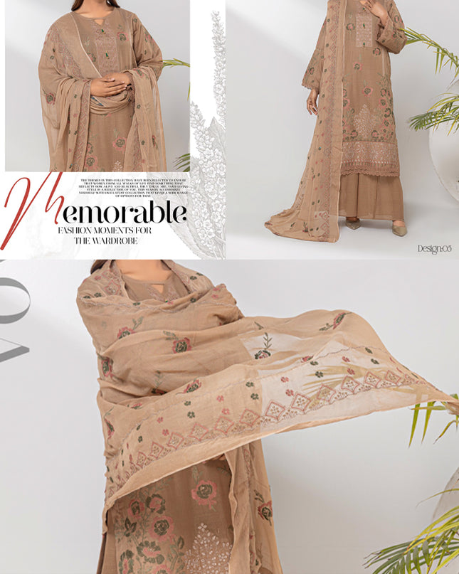Embroidered Karandi With Chiffon Dupatta 3PC Unstitched - Nissa Vol -1