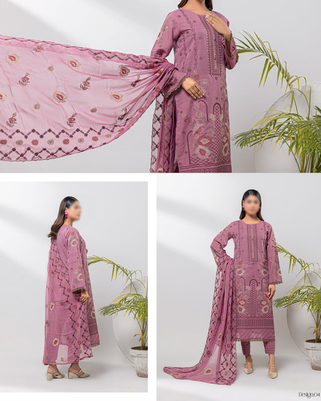 Embroidered Karandi With Chiffon Dupatta 3PC Unstitched - Nissa Vol -1