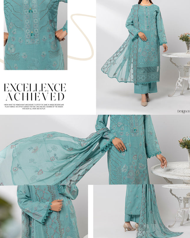 Embroidered Karandi With Chiffon Dupatta 3PC Unstitched - Nissa Vol -1