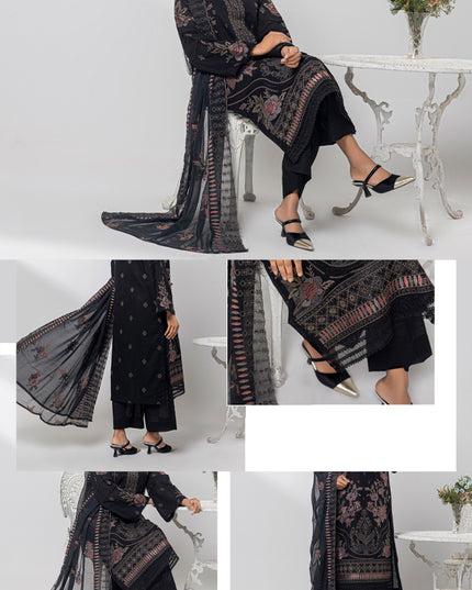 Embroidered Karandi With Chiffon Dupatta 3PC Unstitched - Nissa Vol -1