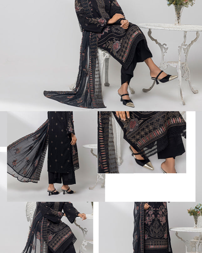 Embroidered Karandi With Chiffon Dupatta 3PC Unstitched - Nissa Vol -1