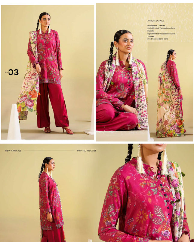 Digital Printed Viscose Bana Dora 3PC Unstitched - Saaz