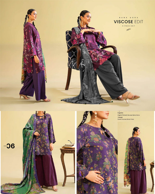 Digital Printed Viscose Bana Dora 3PC Unstitched - Saaz