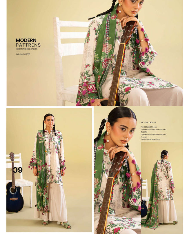 Digital Printed Viscose Bana Dora 3PC Unstitched - Saaz