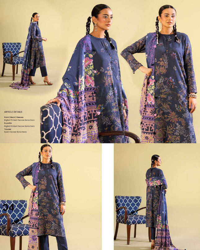 Digital Printed Viscose Bana Dora 3PC Unstitched - Saaz