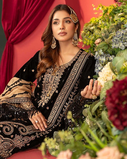 Luxury Embroidered Sequins and Boring Velvet 3PC Unstitched - Sharjeena Vol-03