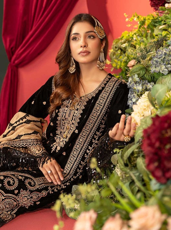 Luxury Embroidered Sequins and Boring Velvet 3PC Unstitched - Sharjeena Vol-03