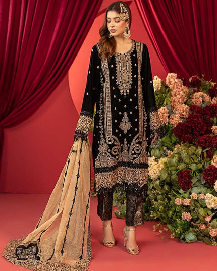 Luxury Embroidered Sequins and Boring Velvet 3PC Unstitched - Sharjeena Vol-03