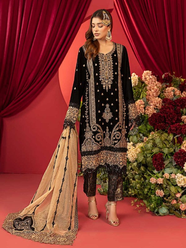 Luxury Embroidered Sequins and Boring Velvet 3PC Unstitched - Sharjeena Vol-03