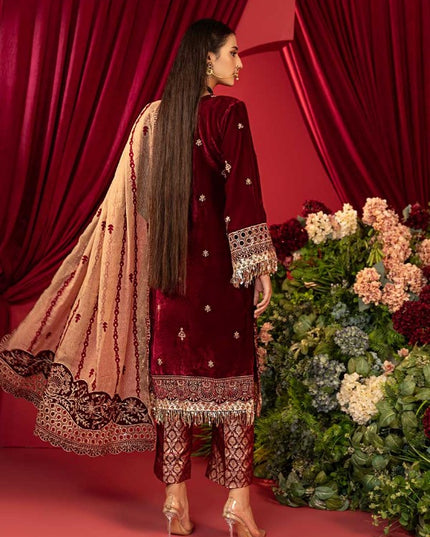 Luxury Embroidered Sequins and Boring Velvet 3PC Unstitched - Sharjeena Vol-03