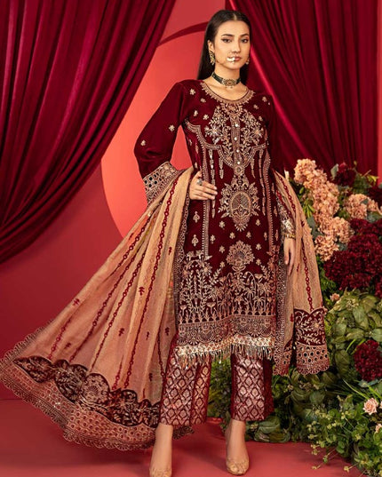 Luxury Embroidered Sequins and Boring Velvet 3PC Unstitched - Sharjeena Vol-03
