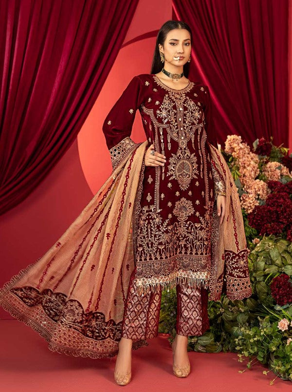 Luxury Embroidered Sequins and Boring Velvet 3PC Unstitched - Sharjeena Vol-03