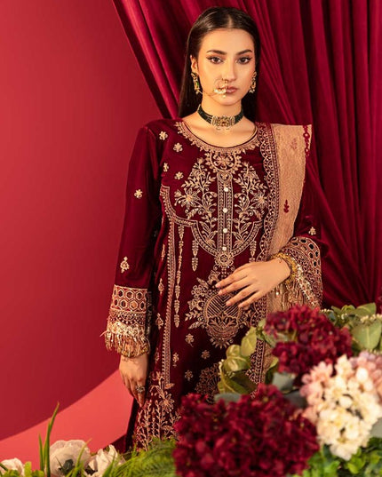 Luxury Embroidered Sequins and Boring Velvet 3PC Unstitched - Sharjeena Vol-03
