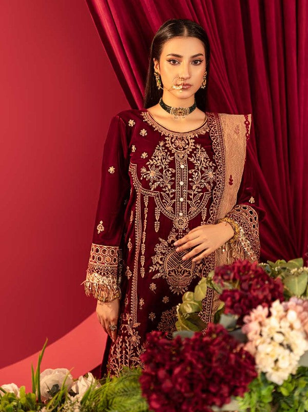 Luxury Embroidered Sequins and Boring Velvet 3PC Unstitched - Sharjeena Vol-03