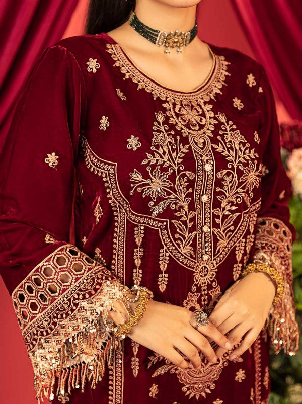 Luxury Embroidered Sequins and Boring Velvet 3PC Unstitched - Sharjeena Vol-03