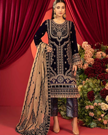 Luxury Embroidered Sequins and Boring Velvet 3PC Unstitched - Sharjeena Vol-03