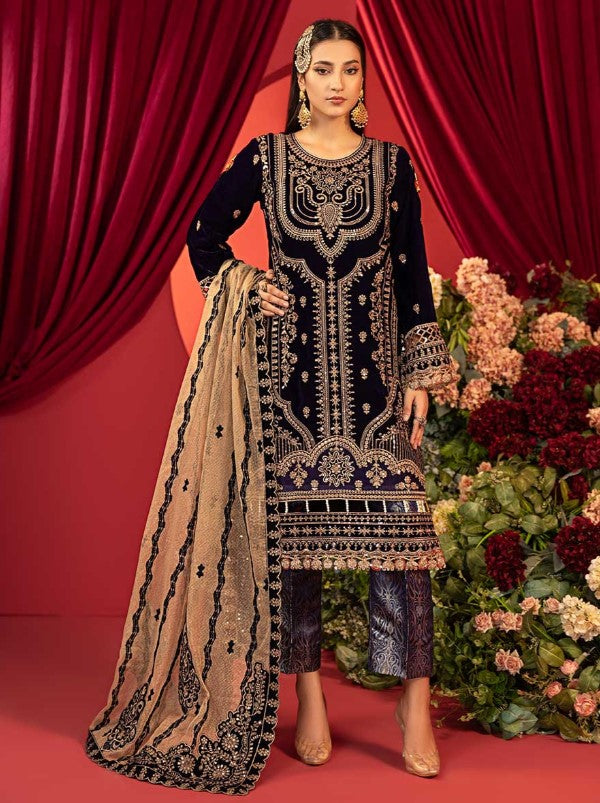 Luxury Embroidered Sequins and Boring Velvet 3PC Unstitched - Sharjeena Vol-03