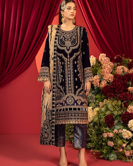 Luxury Embroidered Sequins and Boring Velvet 3PC Unstitched - Sharjeena Vol-03