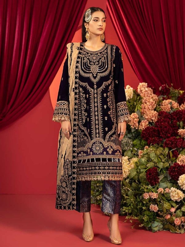 Luxury Embroidered Sequins and Boring Velvet 3PC Unstitched - Sharjeena Vol-03