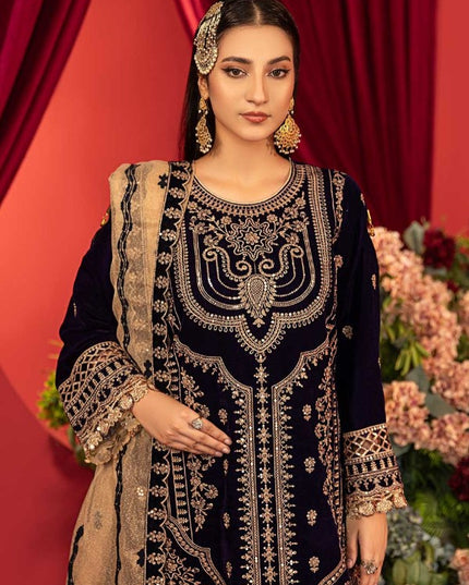 Luxury Embroidered Sequins and Boring Velvet 3PC Unstitched - Sharjeena Vol-03
