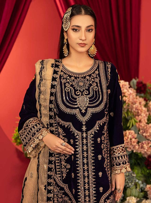 Luxury Embroidered Sequins and Boring Velvet 3PC Unstitched - Sharjeena Vol-03