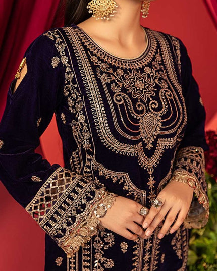 Luxury Embroidered Sequins and Boring Velvet 3PC Unstitched - Sharjeena Vol-03