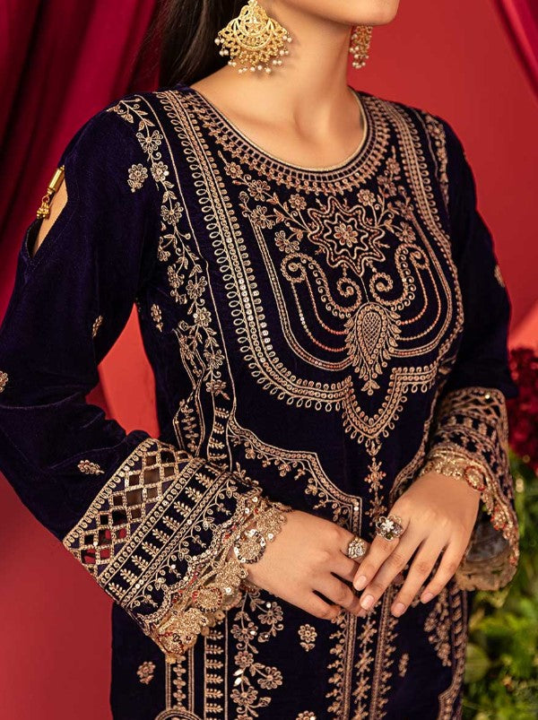 Luxury Embroidered Sequins and Boring Velvet 3PC Unstitched - Sharjeena Vol-03