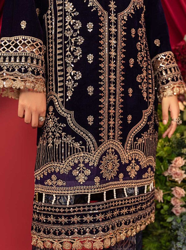 Luxury Embroidered Sequins and Boring Velvet 3PC Unstitched - Sharjeena Vol-03