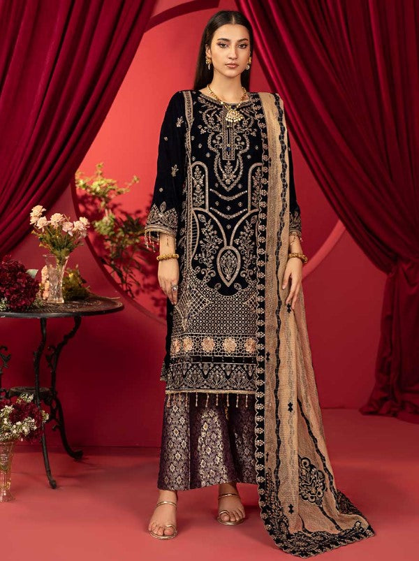 Luxury Embroidered Sequins and Boring Velvet 3PC Unstitched - Sharjeena Vol-03