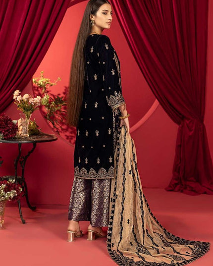 Luxury Embroidered Sequins and Boring Velvet 3PC Unstitched - Sharjeena Vol-03