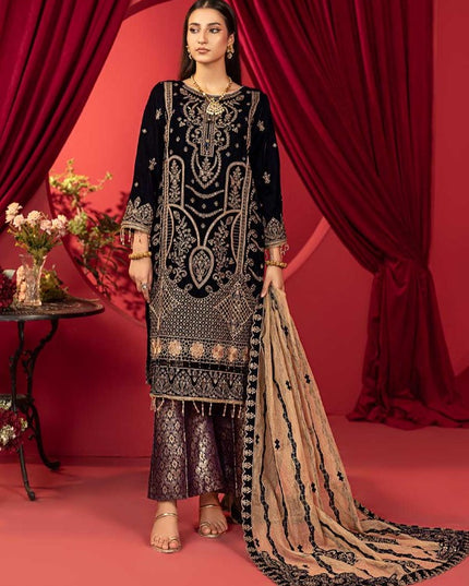 Luxury Embroidered Sequins and Boring Velvet 3PC Unstitched - Sharjeena Vol-03