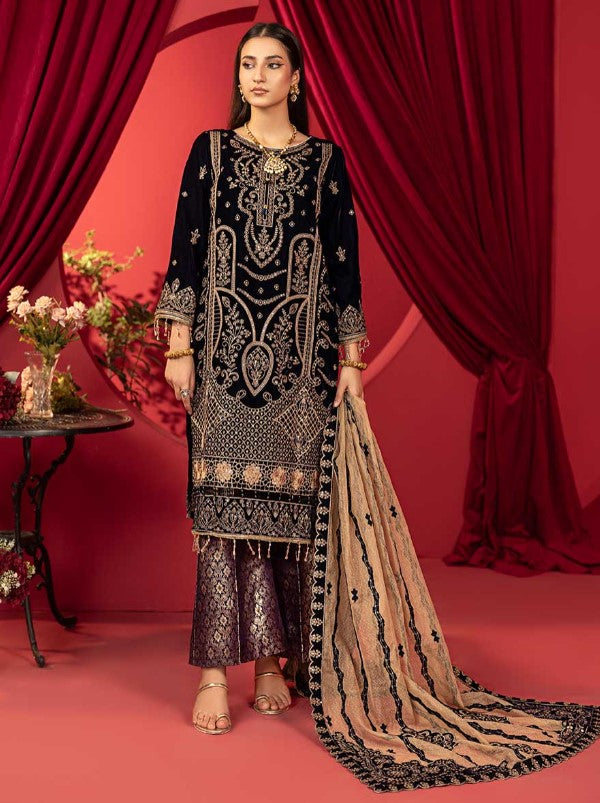 Luxury Embroidered Sequins and Boring Velvet 3PC Unstitched - Sharjeena Vol-03