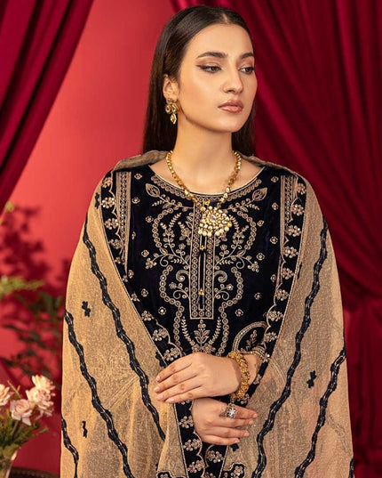 Luxury Embroidered Sequins and Boring Velvet 3PC Unstitched - Sharjeena Vol-03