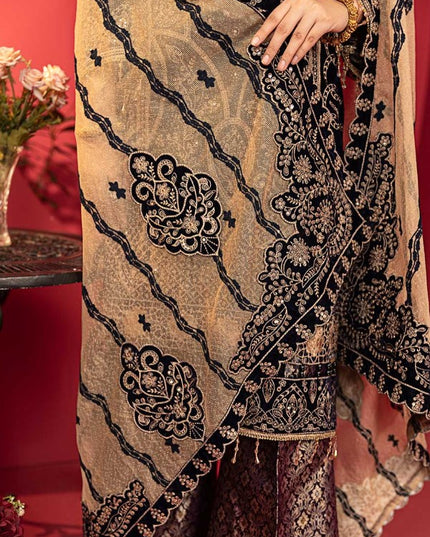Luxury Embroidered Sequins and Boring Velvet 3PC Unstitched - Sharjeena Vol-03