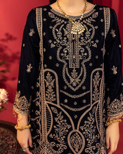 Luxury Embroidered Sequins and Boring Velvet 3PC Unstitched - Sharjeena Vol-03