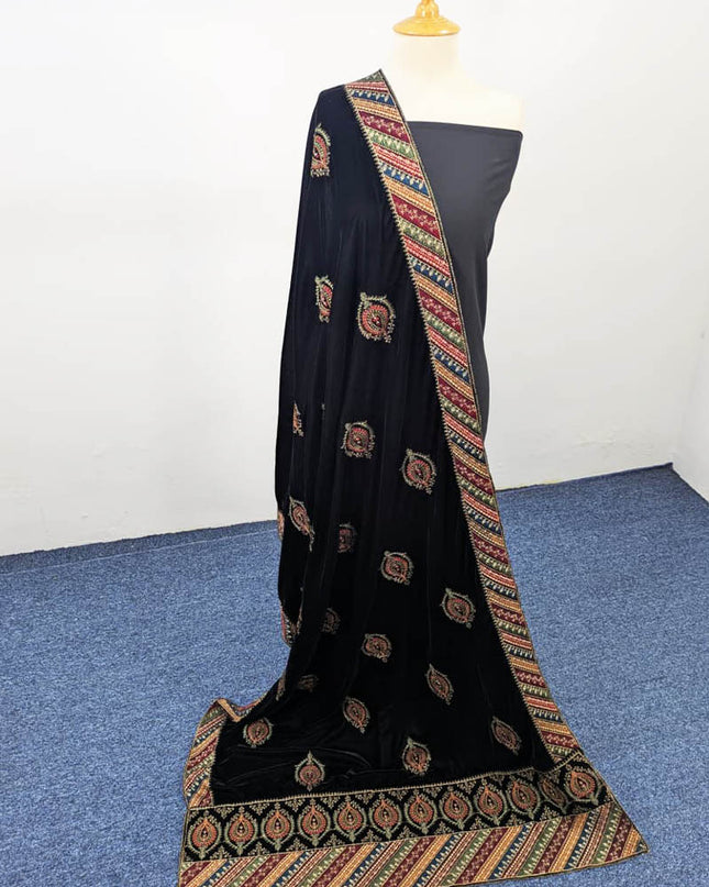 Fancy Velvet With Multi Colour Embroidered Work  Shawl
