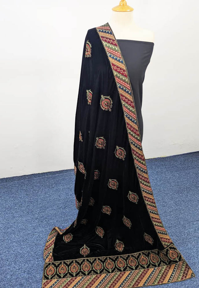 Fancy Velvet With Multi Colour Embroidered Work  Shawl