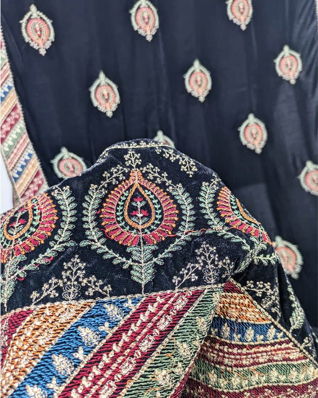 Fancy Velvet With Multi Colour Embroidered Work  Shawl