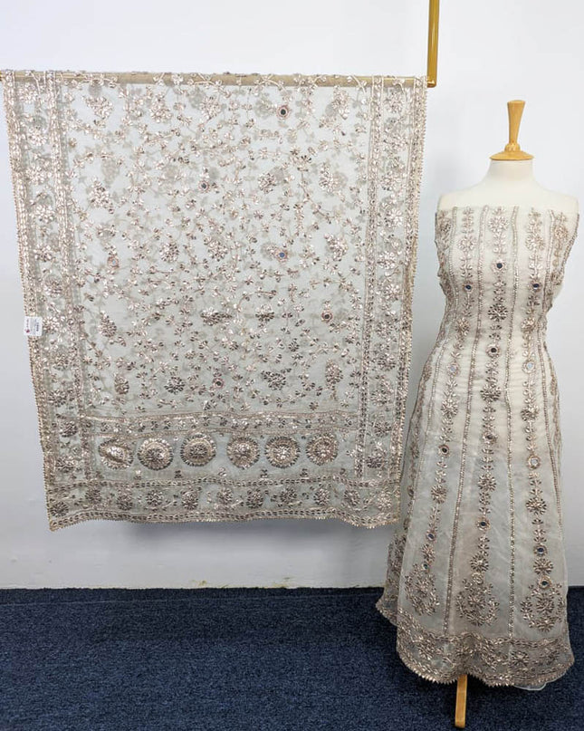 Handmade Dyeable  Organza Gotta Work Frock 2PC Unstitched